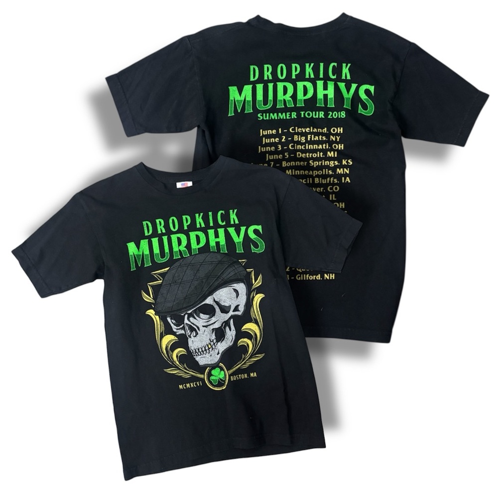 Black & Green Skull Graphic Kids T‑Shirt